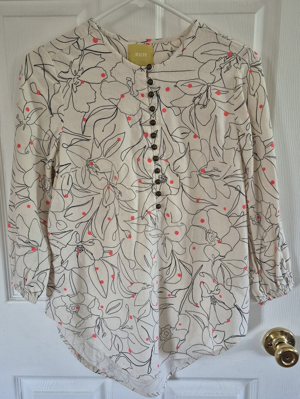 Maeve For Anthropologie Bethesda Cream Floral Button-Front Blouse S